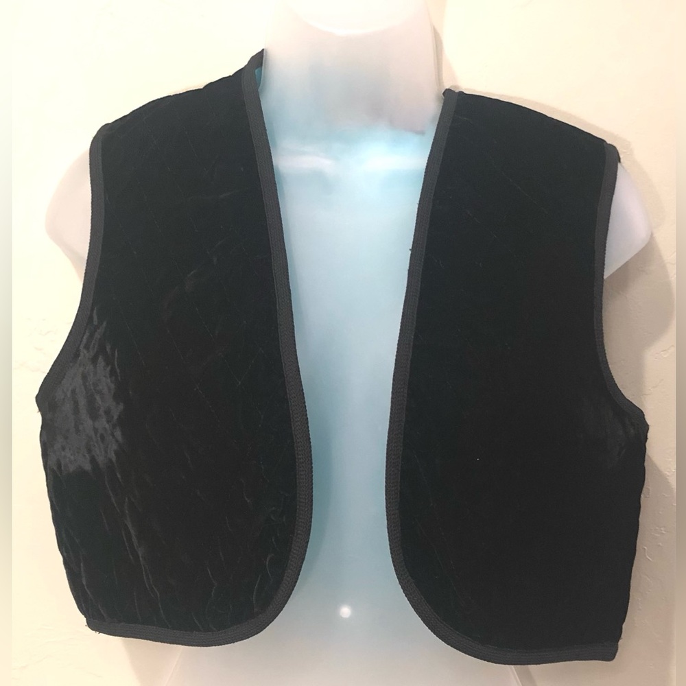 Vintage Anthony Muto A.M / P.M Faux Velvet Quilted Black Vest Size Small